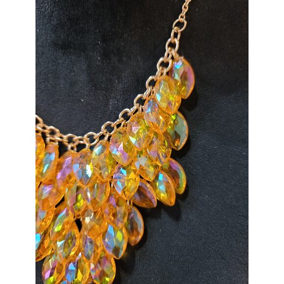 Gold Tone Crystal Leaf Bib Necklace Earrings Set Statement Jewelry Women Gifts - Picture 4 of 9